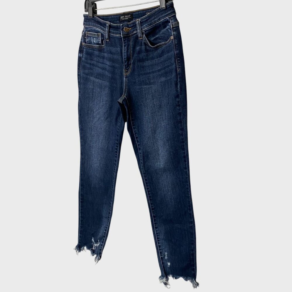 Judy Blue Mid-Rise Destroyed Slim Fit Jeans Women's Size 27 Distressed Raw-Hem - Picture 2 of 11